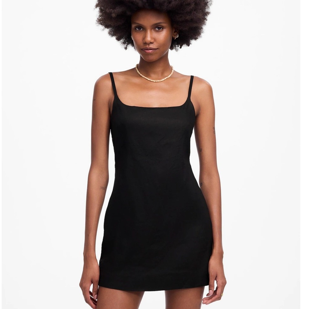 NEW Madewell Squareneck Romper Black Linen Blend Womens 10‎ Minimalist Capsule